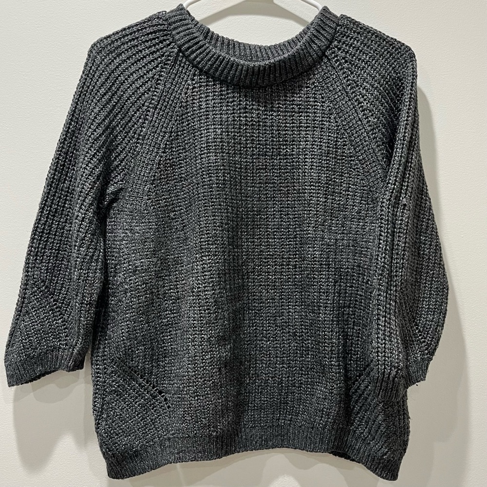 Zara Grey Knit Long-sleeve Crewneck Pullover